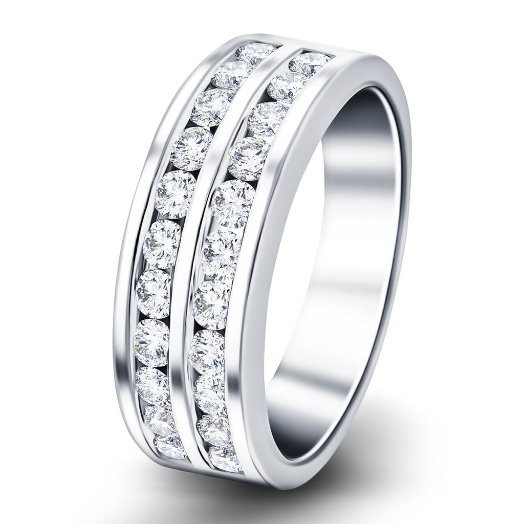 Two-Row Channel Half Eternity Diamond Ring 0.75ct 18k White Gold 6.4mm - All Diamond