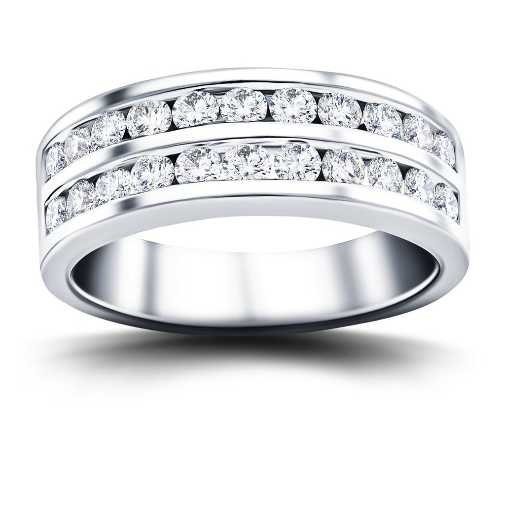 Two-Row Channel Half Eternity Diamond Ring 0.75ct 18k White Gold 6.4mm - All Diamond