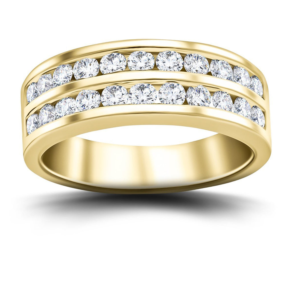 Two-Row Channel Half Eternity Diamond Ring 0.75ct 18k Yellow Gold 6.4mm - All Diamond