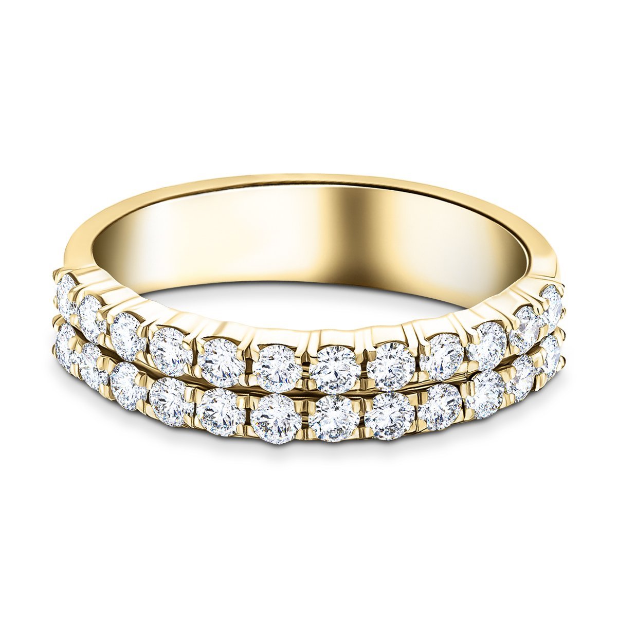 Two Row Diamond Half Eternity Ring 0.85ct 18k Yellow Gold 4.3mm - All Diamond