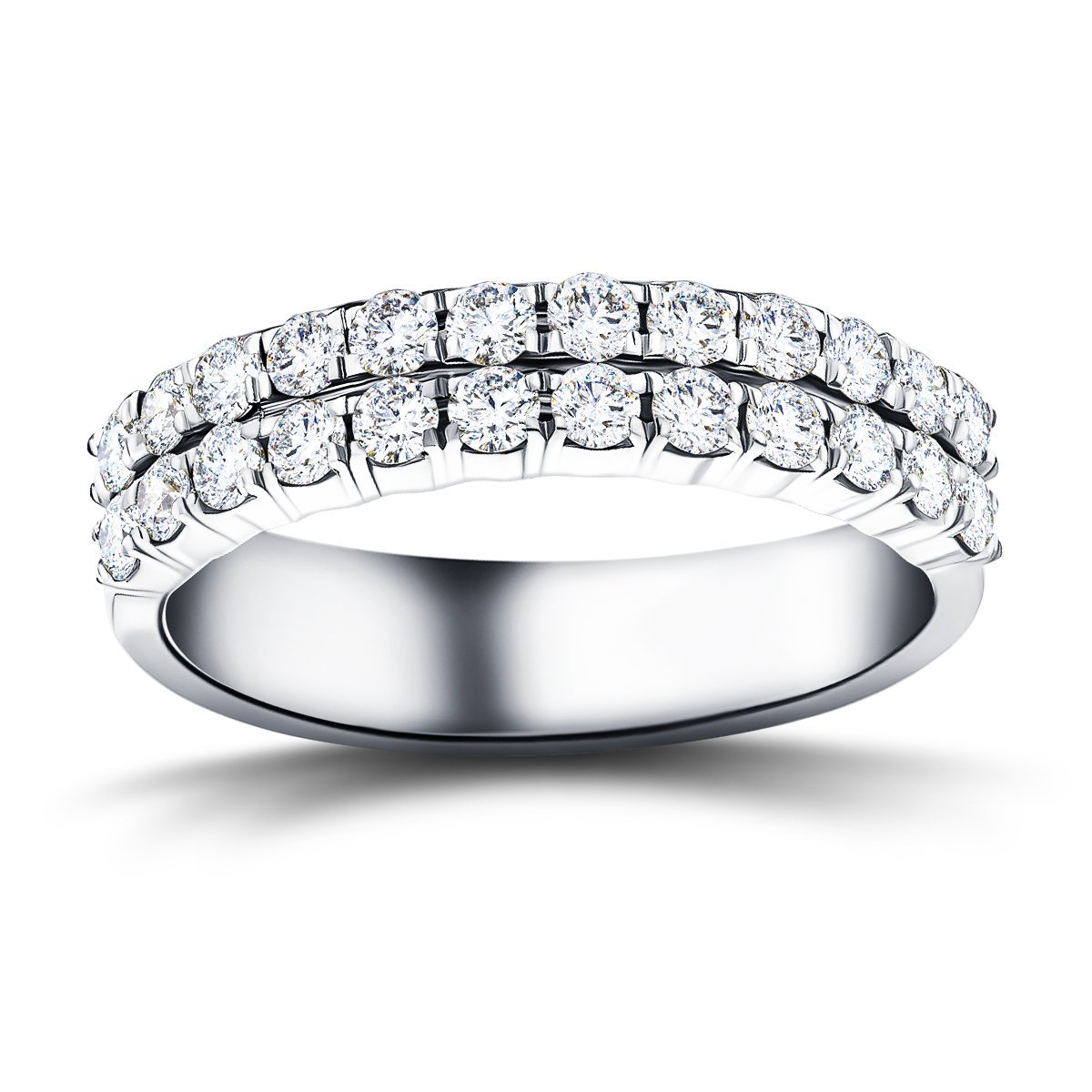 Two Row Diamond Half Eternity Ring 1.55ct 18k White Gold 5.8mm - All Diamond