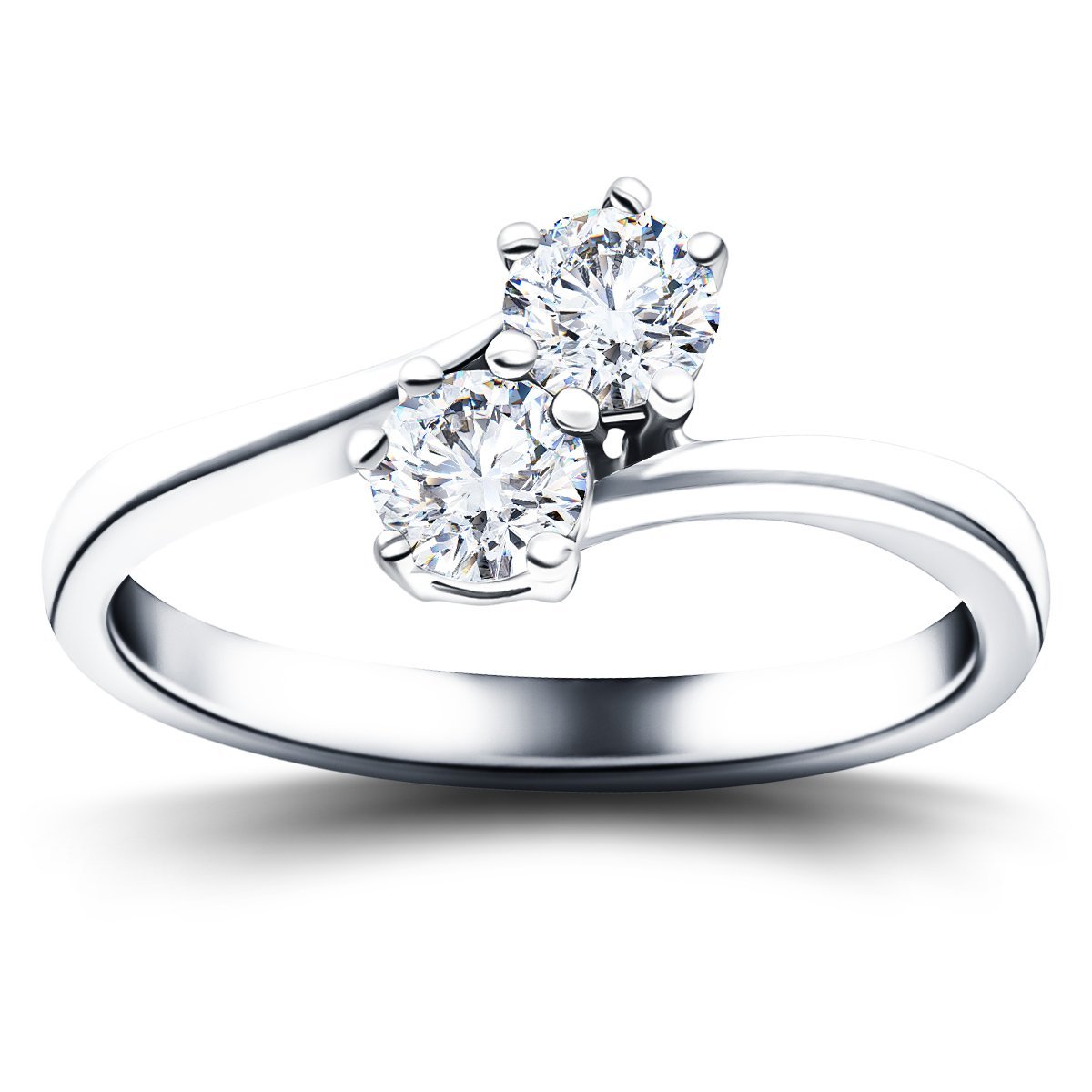 Two Stone Diamond Ring 0.60ct G/SI in 18k White Gold - All Diamond