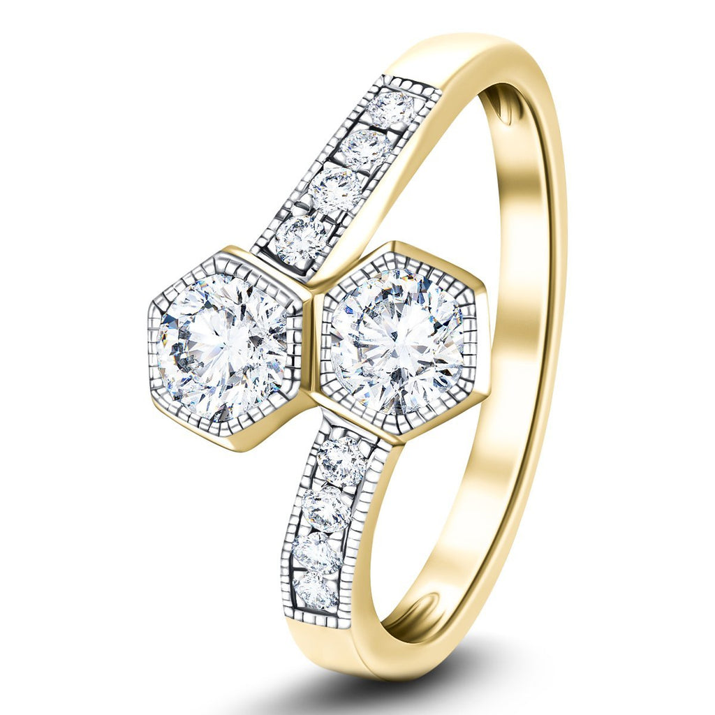 Two Stone Diamond Ring with Side Stones 0.60ct G/SI in 18k Yellow Gold - All Diamond