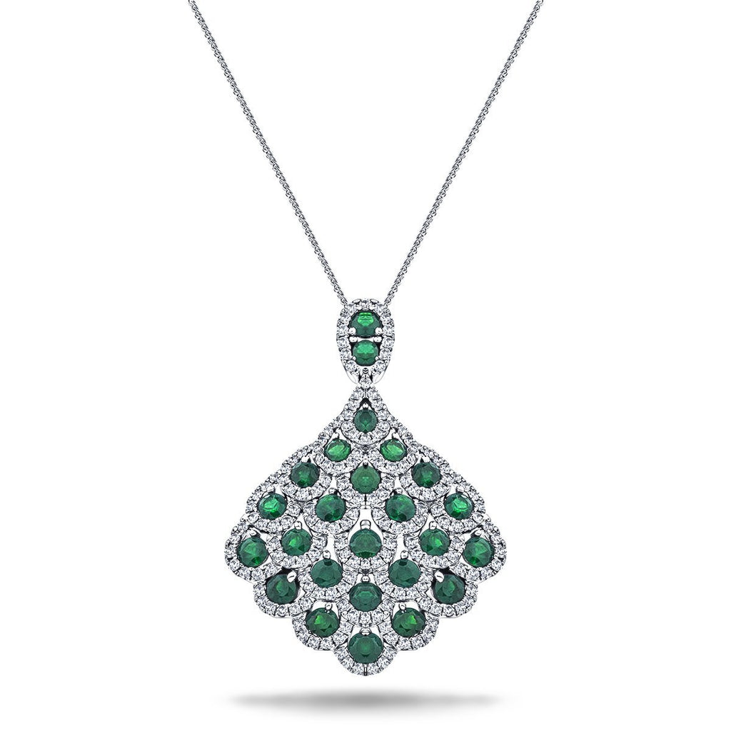 Vintage 2.20ct Emerald & 0.90ct Diamond Drop Necklace White Gold - All Diamond