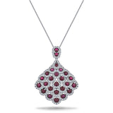 Vintage 2.60ct Ruby & 0.90ct Diamond Drop Necklace White Gold - All Diamond